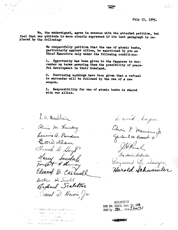 Oak Ridge petition, July 13, 1945