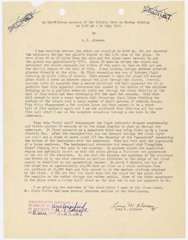 Trinity Test, July 16, 1945, Eyewitness Accounts - Luis W. Alvarez, page 1