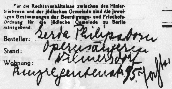 Gerda listed her occupation
as “opera singer,” and her address as Prinzregentenstrasse 95
in Berlin.